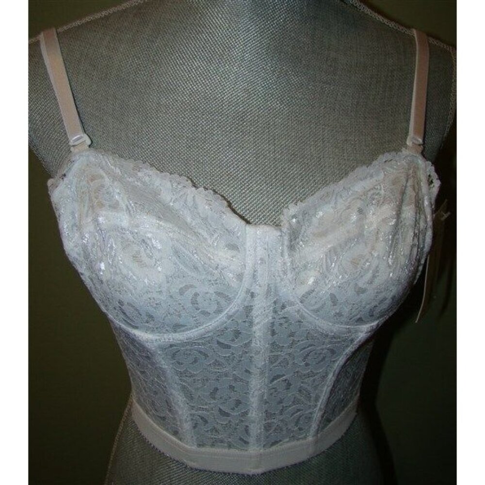 NWT Beauty Bra 34C Low Plunge Lace BS7002 White Long Line Strapless 123177